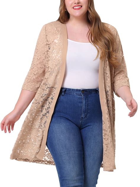 Agnes Orinda Women's Plus Size Cardigans Lace Lightweight Knit 3/4 ...