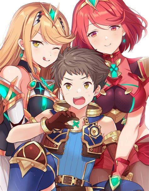 pyra, mythra, rex, and mythra (xenoblade chronicles and 2 more) drawn ...