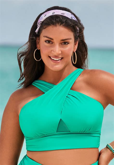Everyday Longline High Neck Bikini Top, Emerald | Swimsuits For All