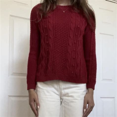 hollister red cable knit sweater size medium, but... - Depop