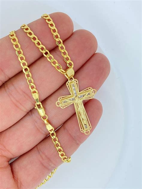 Solid 10K Gold Cross Necklace, Gold Cross Pendant, 10K Gold Cross Curb ...