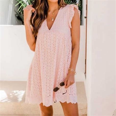 Wiyuqeen Pockets Summer Dresses for Women 2024 Ruffle Sleeve V-Neck ...