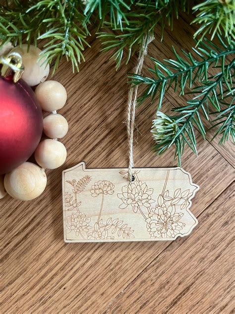 Pennsylvania Mountain Laurel State Flower Wooden Christmas Ornament ...