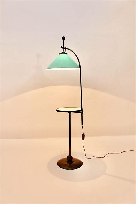 Art Deco Vintage Floor Lamp Table Brassed Metal Green Glass circa 1925 ...