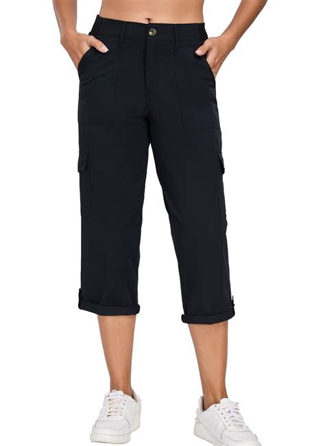 Oalka Women's Cargo Capri Pants Relaxed Fit Knit Waist Cropped Pant ...