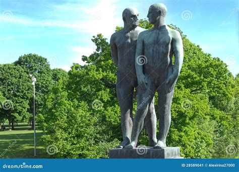 Sculptures of Two Naked Males in Vigeland Park , Oslo Editorial Photo ...
