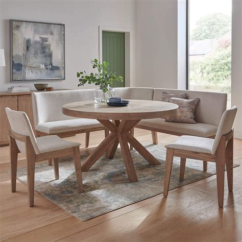 Farrington Oak Dining Table with Corner Bench and 2 Chairs in Natural