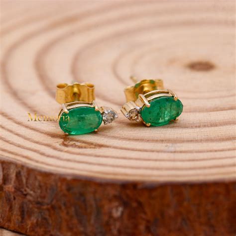 Antique Green Emerald Gemstone Stud Earring / Stud Jewelry Earring ...
