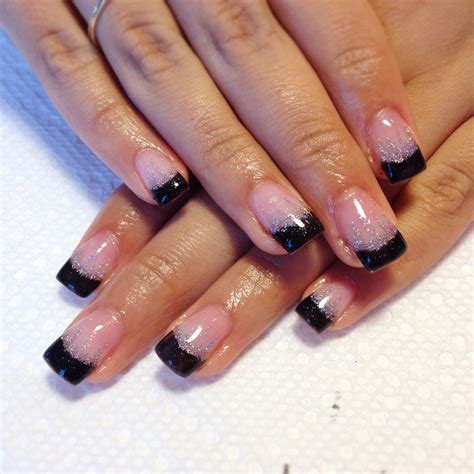Black French manicure with glitter gel nails | Glitter french manicure ...