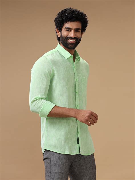 Men Pure Linen Green Shirt L25