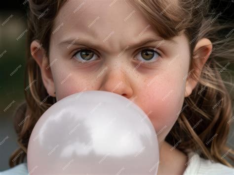 Young girl blowing bubblegum | Premium AI-generated image