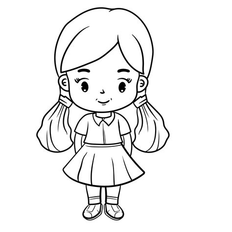 Happy kids girl children vector cartoon coloring books Black and White Outline isolated ...