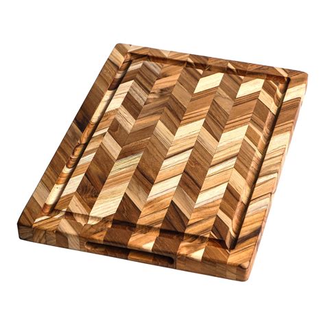 TeakHaus Edge Grain Teak Wood Herringbone Cutting Board - World Market
