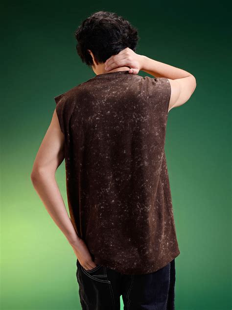 LA Brown Oversized Printed Acid Wash Vest - Veirdo
