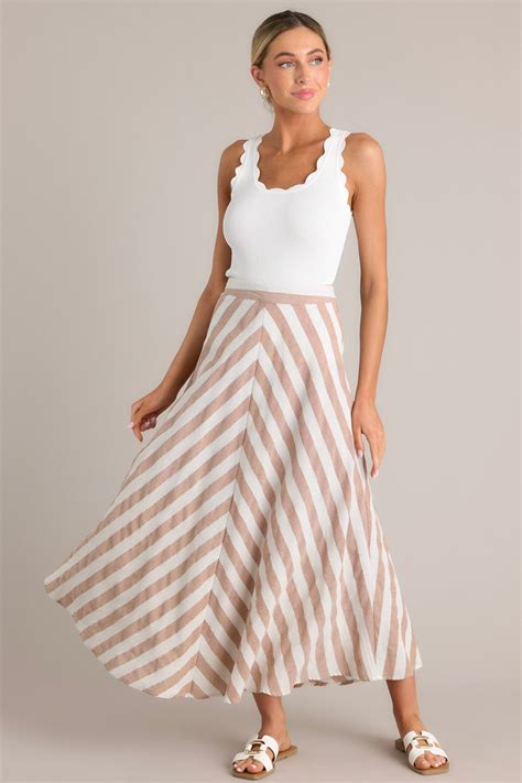 Flowing Brown & White Striped Maxi Skirt - All Skirts | Red Dress