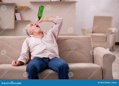 Old Man Drinking Alcohol at Home Stock Photo - Image of addict ...