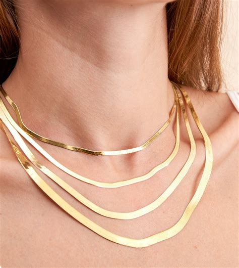 Gold Herringbone Chain Necklace / 14k Gold Plated 925 Sterling - Etsy