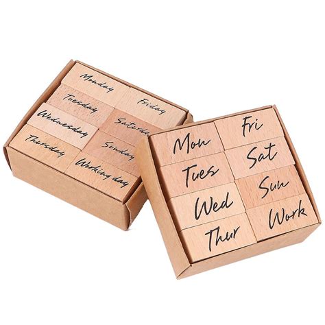 16 Pcs in 2 Set DIY Wooden Antique Stamps Week Letter and Abbreviation Seals Retro Stamps for ...