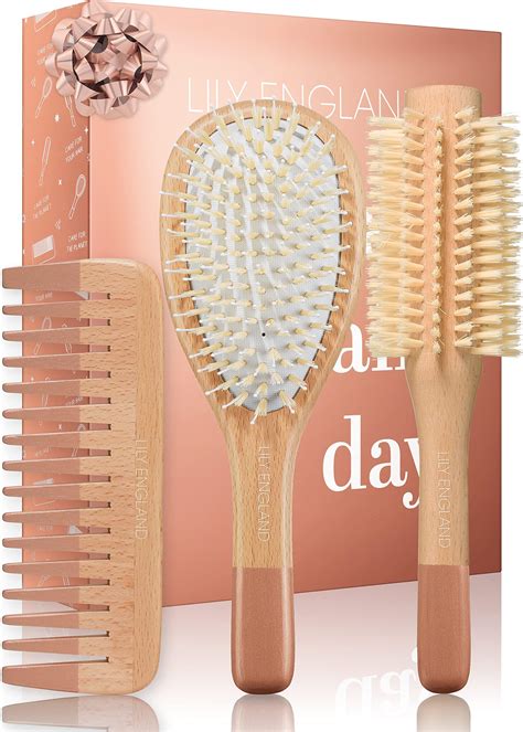 Amazon.com : Wooden Hair Brush Set - Paddle Brush, Round Brush & Comb ...