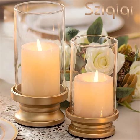 Sziqiqi Gold Hurricane Candle Holder: Set of 2 Candle Holders for ...