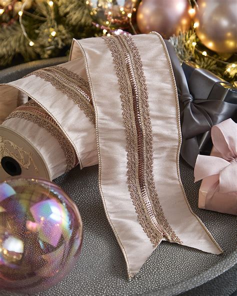 D. Stevens Metallic Dupion Floral-Trim Ribbon, 4"W x 5 Yards | Horchow