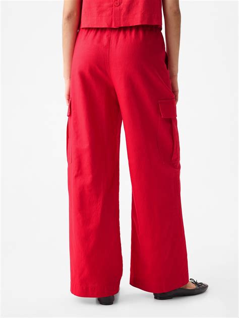 Mid Rise Linen-Cotton Pull-On Cargo Pants | Gap