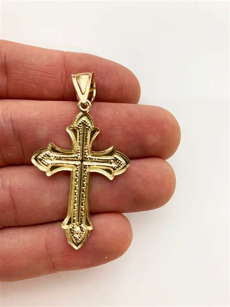 Large 10k Real Solid Gold Cross Pendant, Gold Cross Jewelry Christian ...