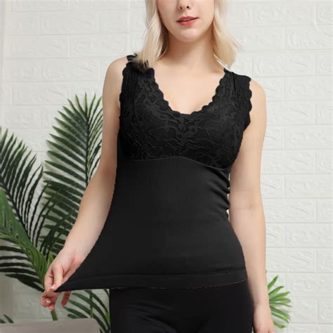 Sleeveless Thermal Shirts For Women With Built In Bra V Neck Lined ...
