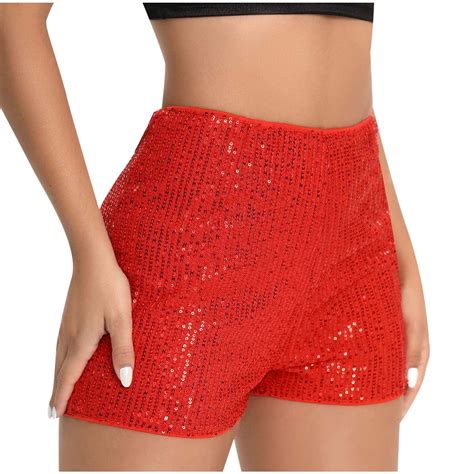Red Shorts for Women Summer Fall Slim Tunic Going Out Sequin Sparkle ...