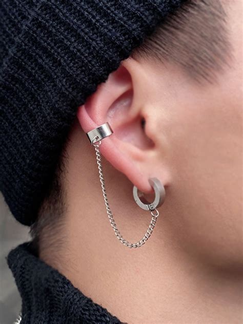 1pc Men Chain Decor Ear Cuff | Ohrklemme, Männer ohrringe, Ear cuffs