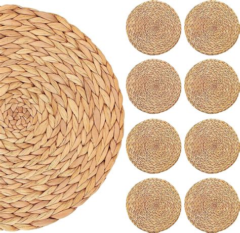 Natural Water Hyacinth Round Placemats, 12 Inch, Set of 8 Rattan Woven ...