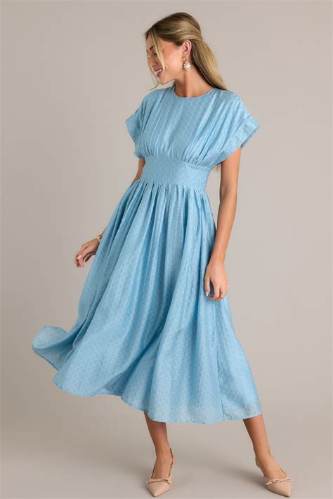 The Best Option Light Blue Jacquard Midi Dress