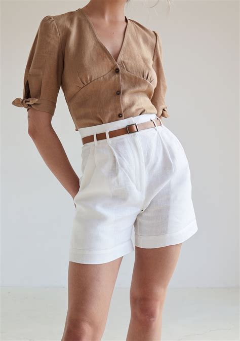 High Waist Linen Shorts SYDNEY, Pleated Front Shorts, Classic Linen ...