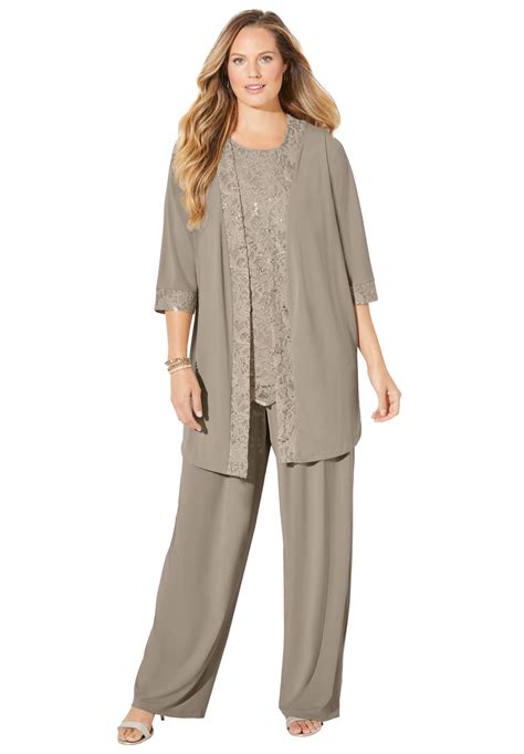 Catherines Women's Plus Size 3-Piece Lace Gala Pant Suit - Walmart.com