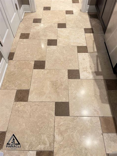 A case study of 4+ steps refinishing of travertine tile floor, repair ...
