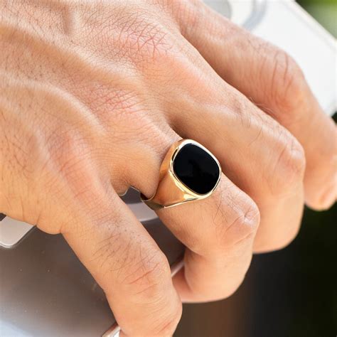 Men's Solid Gold Oval-square Signet Ring With Onyx / 14k Solid Gold ...