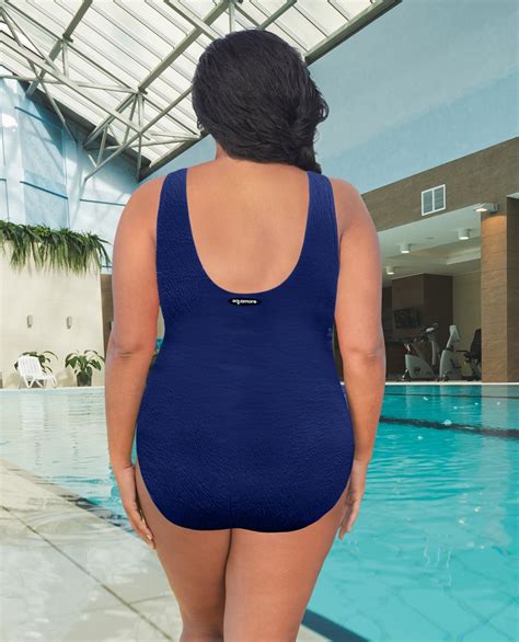 Chlorine Resistant Aquamore Solid Luxe Textured High Neck Plus Size ...