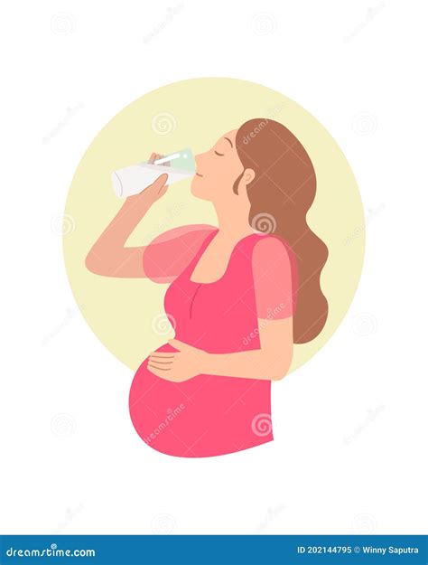 Pregnant Woman Drinking a Glass of Woman. Pregnancy Clip Art Stock ...