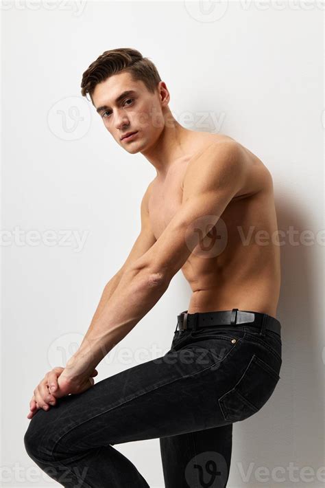 Handsome male nude torso black pants portrait studio isolated background 22067044 Stock Photo at ...