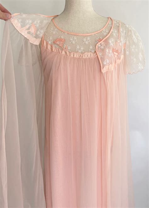 French Nightgown Peignoir Set Vintage 60s Victorian Style Lightweight ...