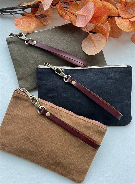 Waxed Canvas Zipper Pouch, Black Clutch With Zipper, Waxed Canvas Purse ...