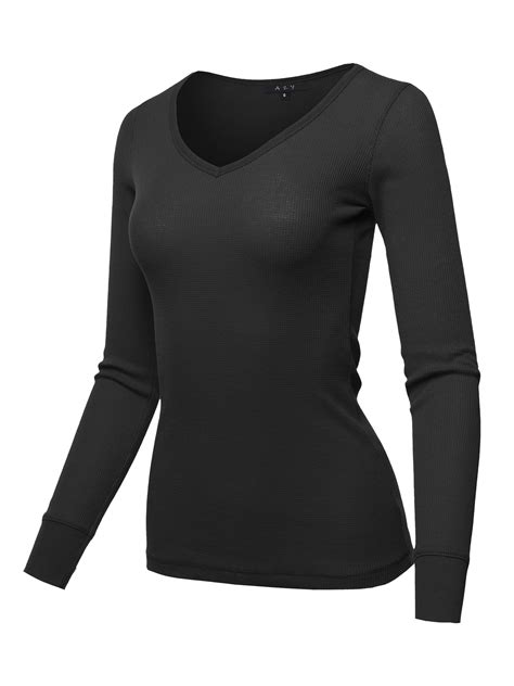 A2Y Women's Basic Solid Long Sleeve V Neck Fitted Thermal Top Shirt ...
