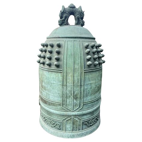 Japanese Huge Old Blue Signed Bronze Temple Bell with Bold Sound, 24 ...