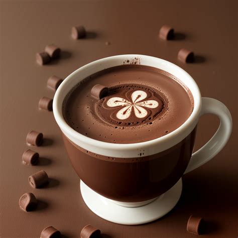 Delicious Hot Chocolate in a White Mug Surrounded by Chocolate Treats