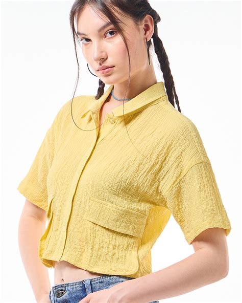 Buy Women's Yellow Cargo Crop Shirt Online at Bewakoof