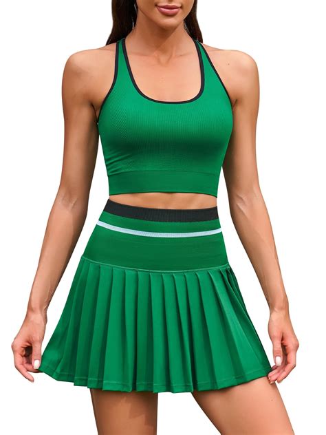 Charmo Womens Two Piece Tennis Dress High Waist Pleated Tennis Skirt ...