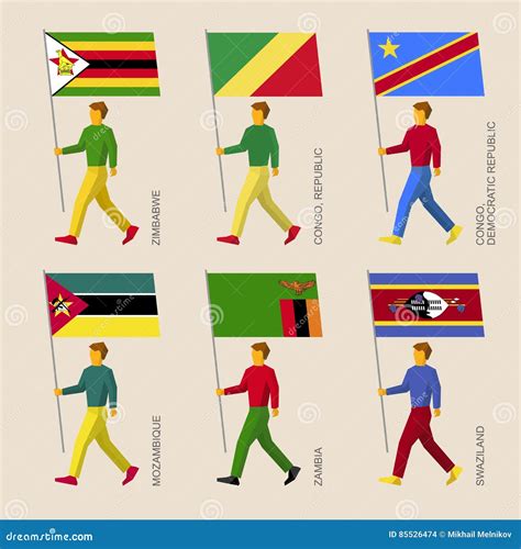People with Flags Zimbabwe, Zambia, Mozambique, Swaziland, Congo ...