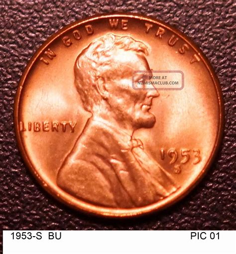 1953 - S 1c Rd Lincoln Wheat Cent Us Coin