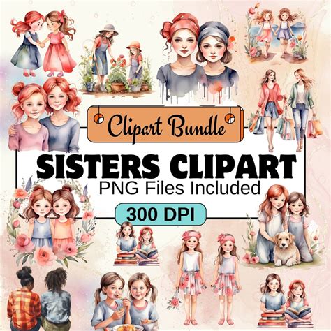 Sister Clipart, Family Love Clipart PNG Bundle, 24 PNG Sister Bundle ...