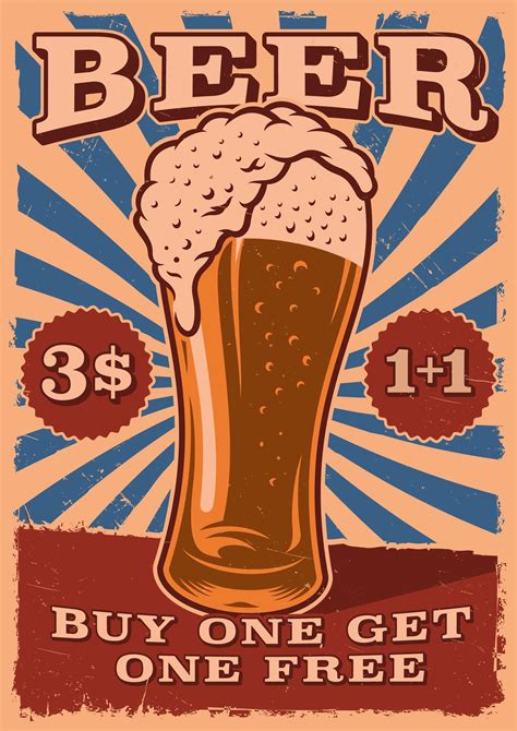 Vintage beer poster with a glass of beer 1418350 Vector Art at Vecteezy